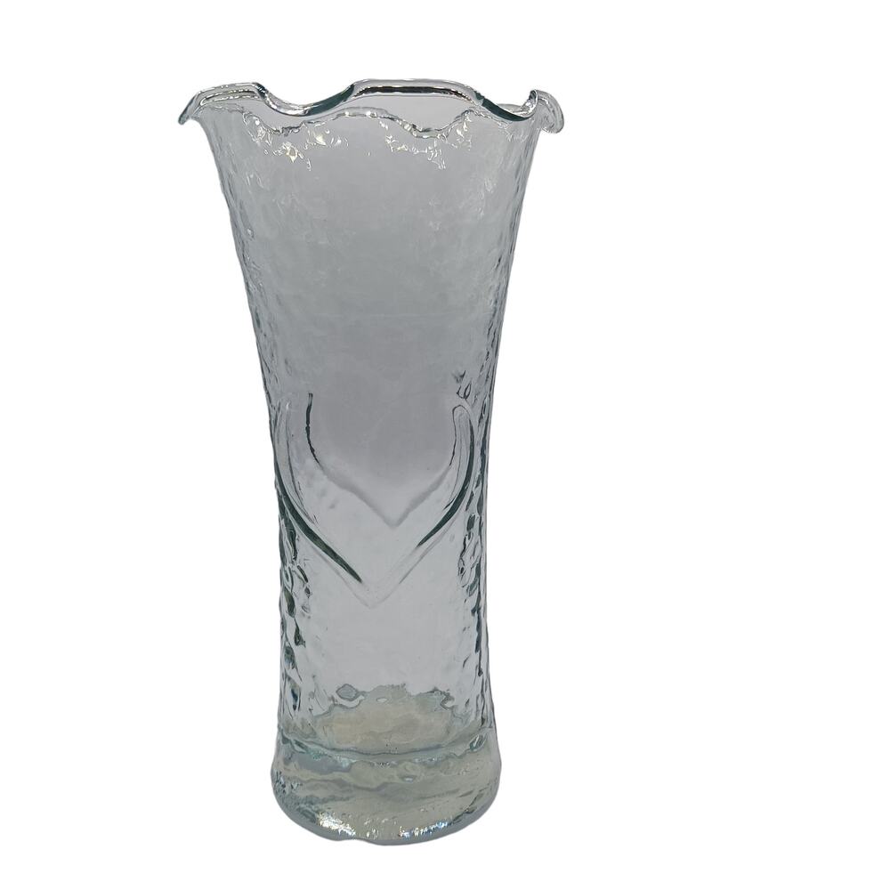 Vintage Anchor Hocking Heart Vase🎄🌹❤️ Scalloped Clear Glass